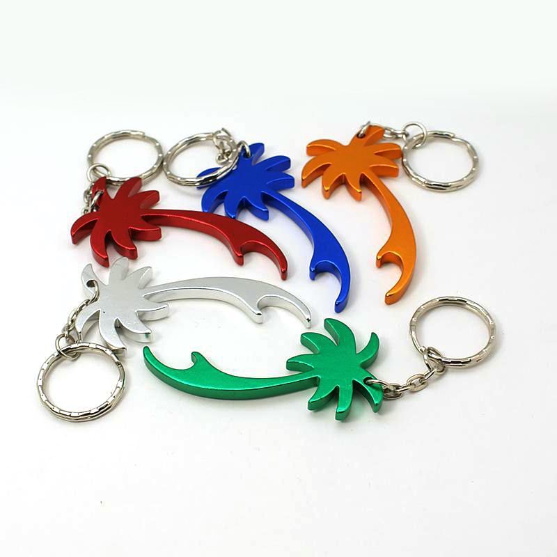 PandaHall Aluminum Alloy Bottle Openners, with Iron Rings, Coconut Tree, Mixed Color, 118mm Alloy Tree