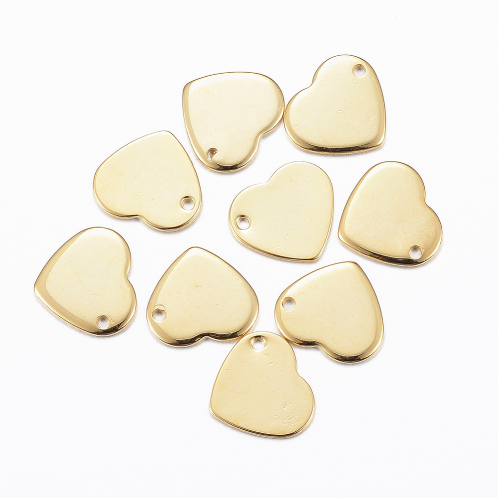 PandaHall 304 Stainless Steel Charms, Heart, Golden, 10x11x0.8mm, Hole: 1mm Stainless Steel Heart