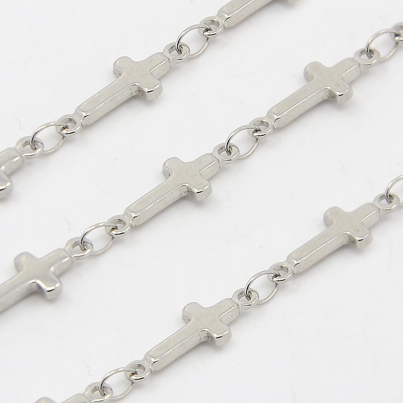 PandaHall 304 Stainless Steel Link Chains, Decorative Chain, with Cross Connector, Stainless Steel Color, 5mm Stainless Steel