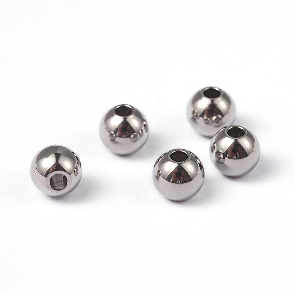 PandaHall Round 304 Stainless Steel Beads, Stainless Steel Color, 5x4.5mm, Hole: 1.5mm Stainless Steel Round