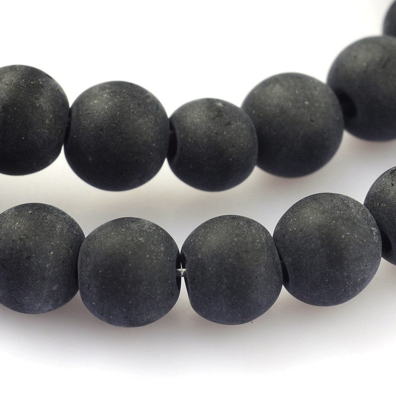 PandaHall Frosted Glass Round Bead Strands, Black, 6mm, Hole: 1mm; about 53pcs/strand, 12" Glass Round Black