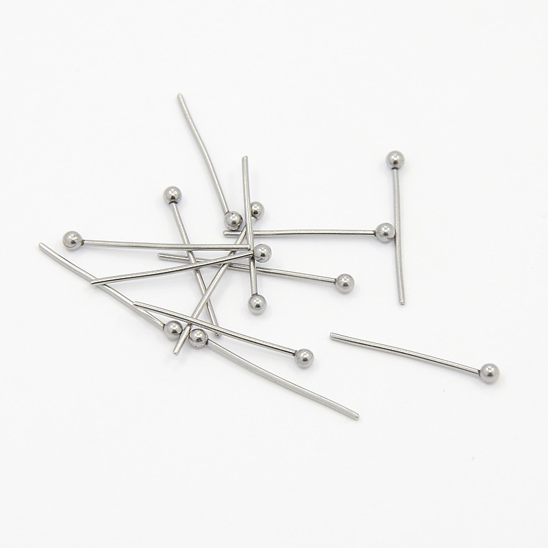 PandaHall 304 Stainless Steel Ball Head pins, Stainless Steel Color, 18mm, Pin: 0.7mm; about 500pcs/bag Stainless Steel