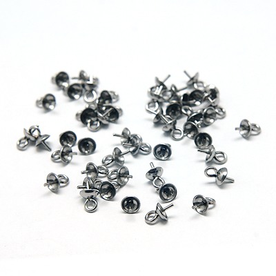 PandaHall 304 Stainless Steel Cup Pearl Bail Pin Pendants, For Half Drilled Beads, 7x4mm, Pin: 0.7mm, Hole: 1.5mm Stainless Steel