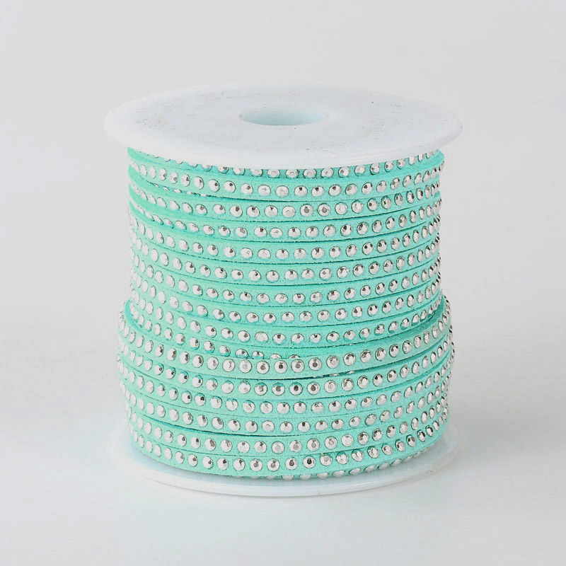 PandaHall Rivet Faux Suede Cord, Faux Suede Lace, with Aluminum, LightSkyBlue, 3x2mm; about 20yards/roll Suede