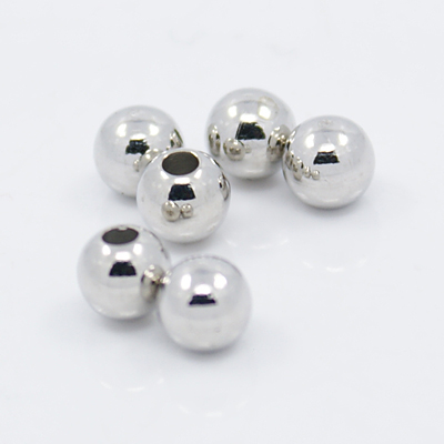 PandaHall Round Brass Beads, Half Drilled, Platinum, 4mm, Hole: 1mm Brass Round