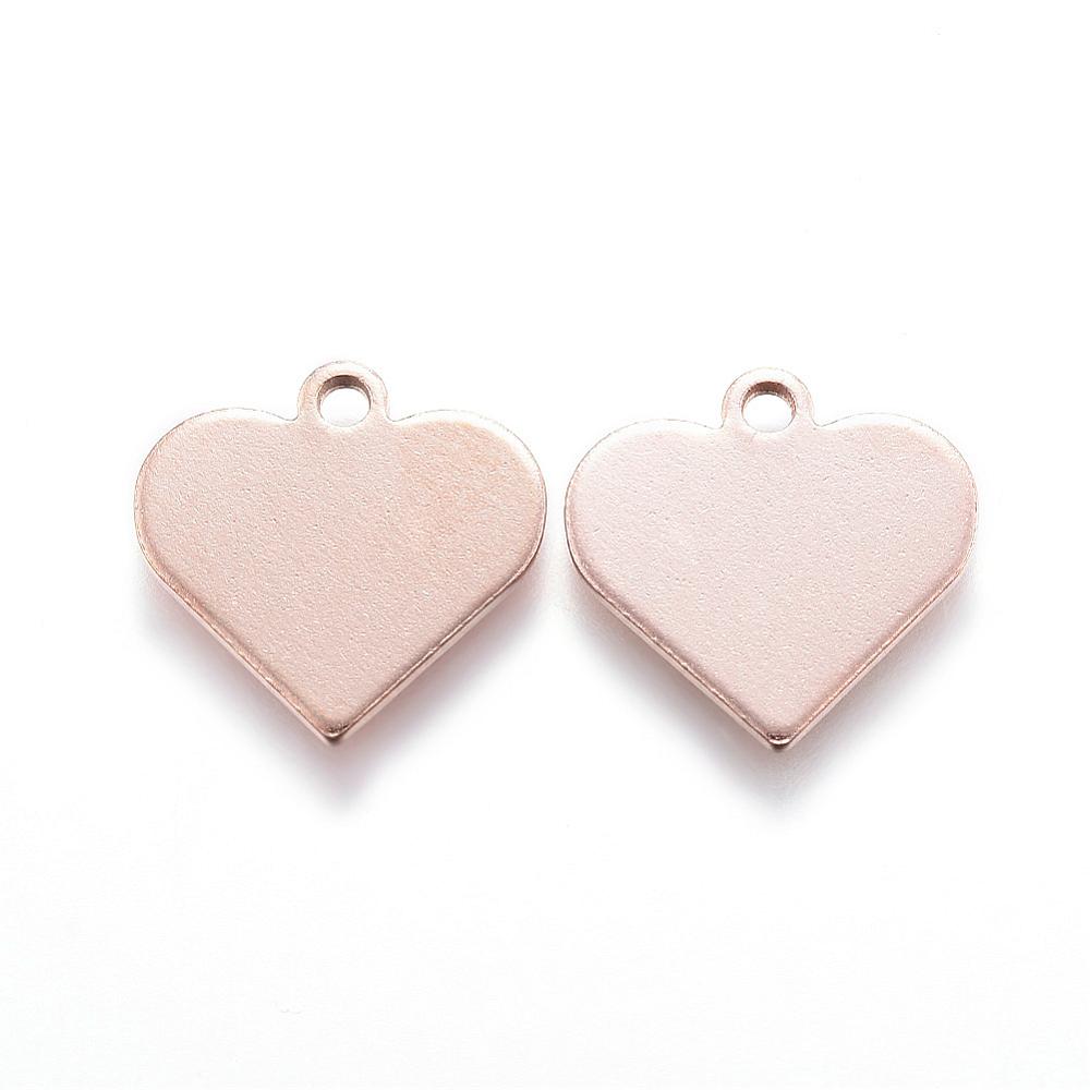PandaHall 304 Stainless Steel Charms, Heart, Rose Gold, 15.5x16x1mm, Hole: 2mm Stainless Steel Heart