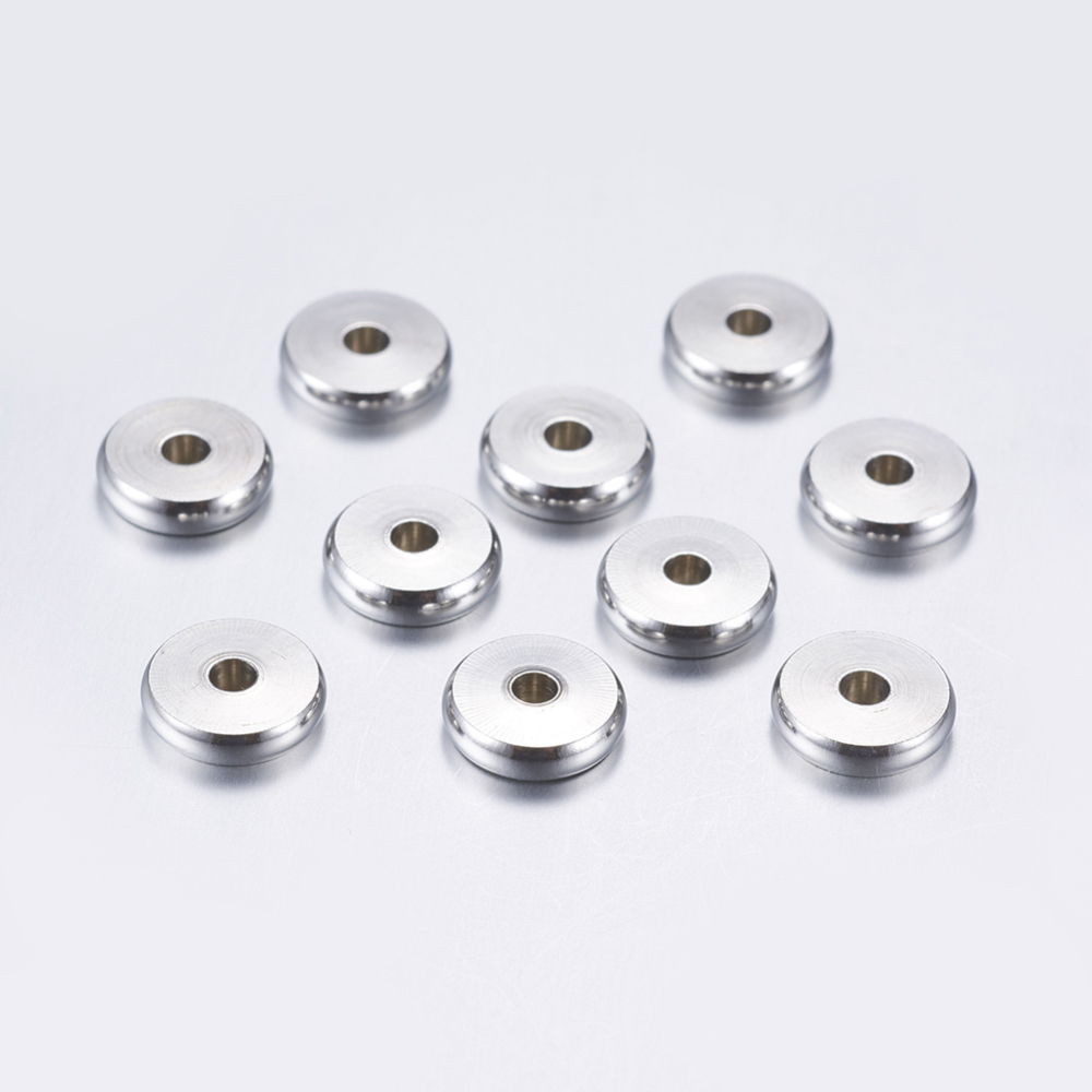 PandaHall 304 Stainless Steel Bead Spacers, Flat Round, Stainless Steel Color, 8x2mm, Hole: 2mm Stainless Steel Flat Round