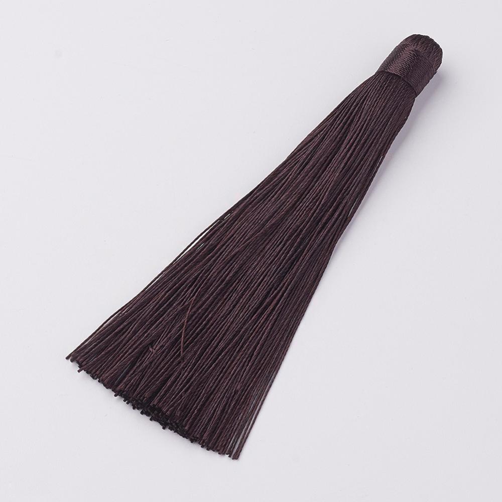 PandaHall Nylon Tassels Big Pendant Decorations, Coffee, 120x10mm, Hole: 5mm Nylon Brown