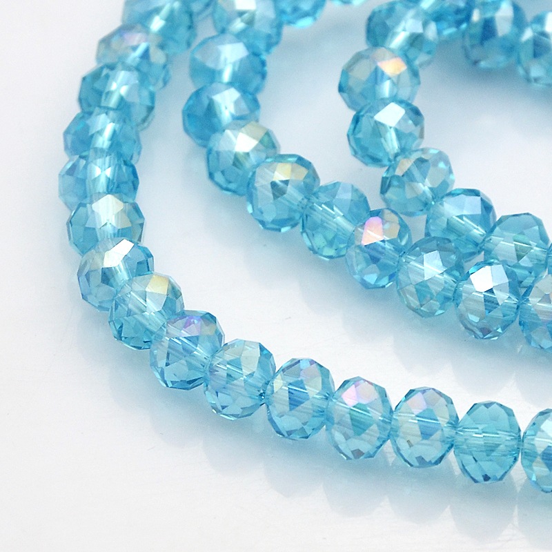 PandaHall AB Color Plated Faceted Rondelle Electroplate Glass Beads Strands, SkyBlue, 6x4mm, Hole: 1mm; about 100pcs/strand, 18.1" Glass...