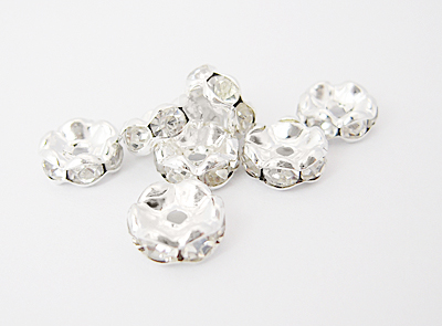 PandaHall Iron Rhinestone Spacer Beads, Grade B, Waves Edge, Rondelle, Silver Color, Clear, Size: about 8mm in diameter, 3.5mm thick, hole...