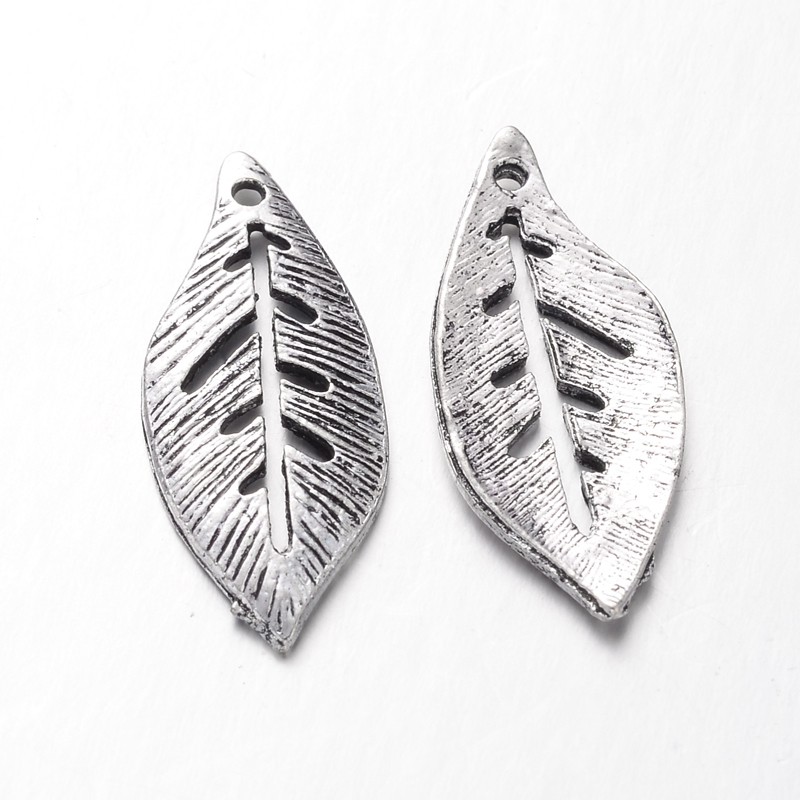 PandaHall Tibetan Style Pendants, Lead Free & Nickel Free, Leaf, Antique Silver, 25x11x1.5mm, Hole: 1mm Alloy Leaf
