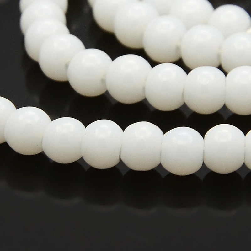 PandaHall Round Glass Beads Strands, White, 4mm, Hole: 1mm; about 105pcs/strand, 15.7" Glass Round White