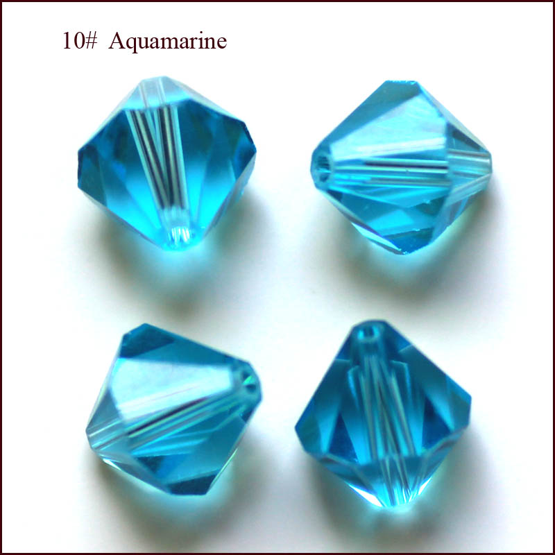 PandaHall Imitation Austrian Crystal Beads, Grade AAA, Faceted, Bicone, Cyan, 4x4mm, Hole: 1mm Glass Bicone Cyan