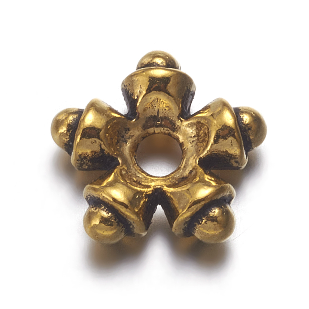 PandaHall Tibetan Style Spacer Beads, Lead Free, Flower, Antique Golden, about 9mm in diameter, 3mm thick, Hole: 1mm Alloy Flower