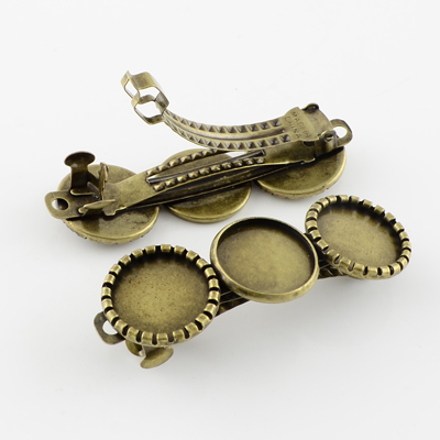 PandaHall Iron Hair Barrette Findings, Vintage Hair Accessories, with Iron Tray, Lead Free and Nickel Free, Antique Bronze, Tray: 15~16mm;...