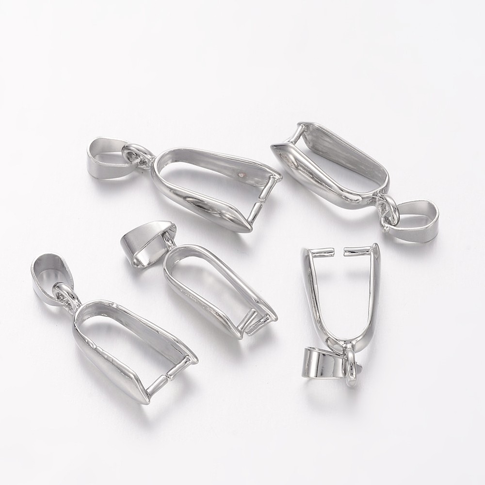 PandaHall Platinum Tone Brass Pinch Bails, Size: about 12mm wide, 28mm long, hole: 4mm Brass