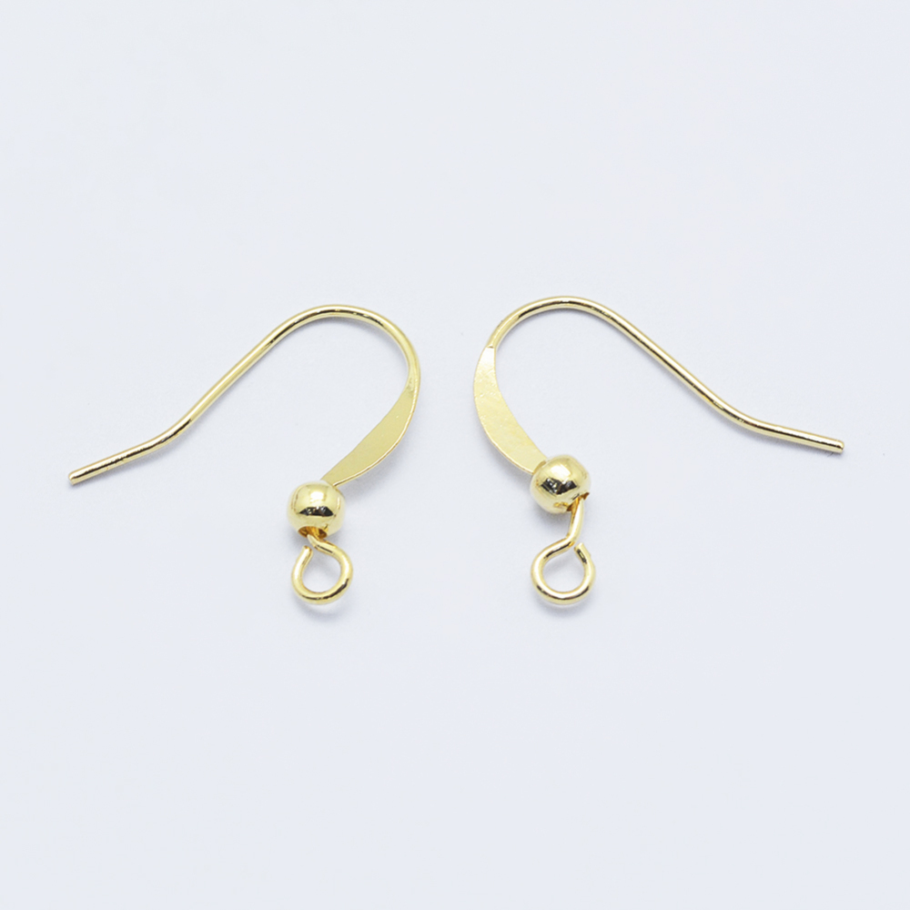 PandaHall Long-Lasting Plated Brass Earring Hooks, Real 18K Gold Plated, Nickel Free, 15.5x3mm, Hole: 1.5mm; Pin: 0.9mm Brass