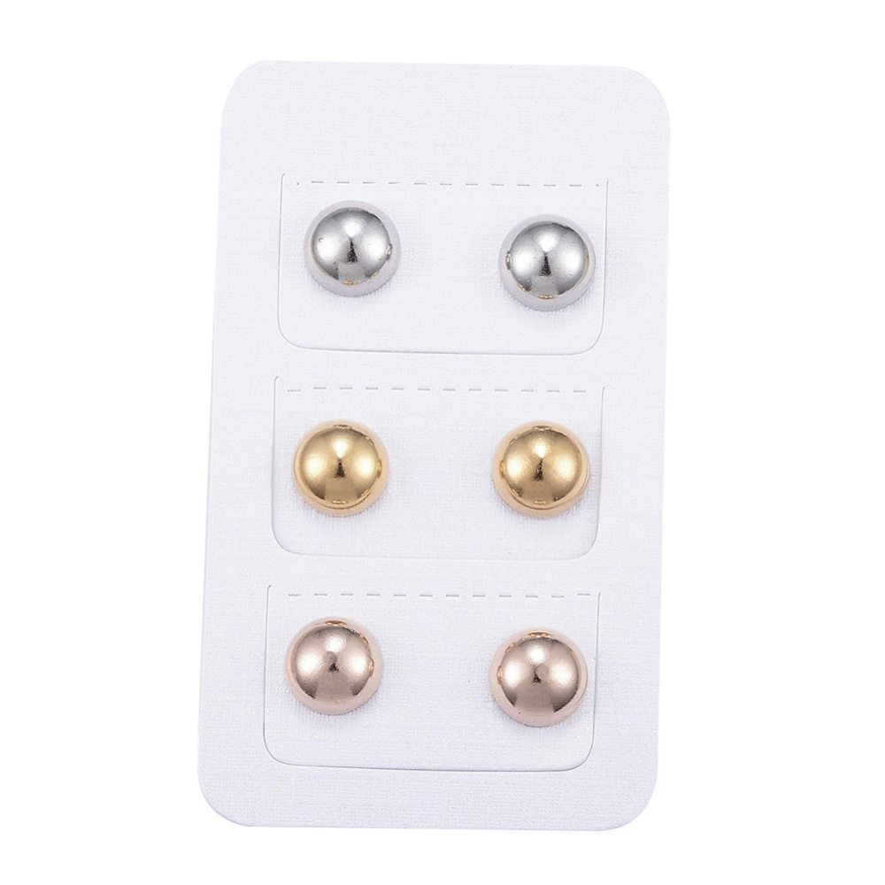 PandaHall 304 Stainless Steel Ear Studs, Half Round/Dome, Mixed Color, 15mm; Pin: 1mm; 3pairs/card Stainless Steel Multicolor