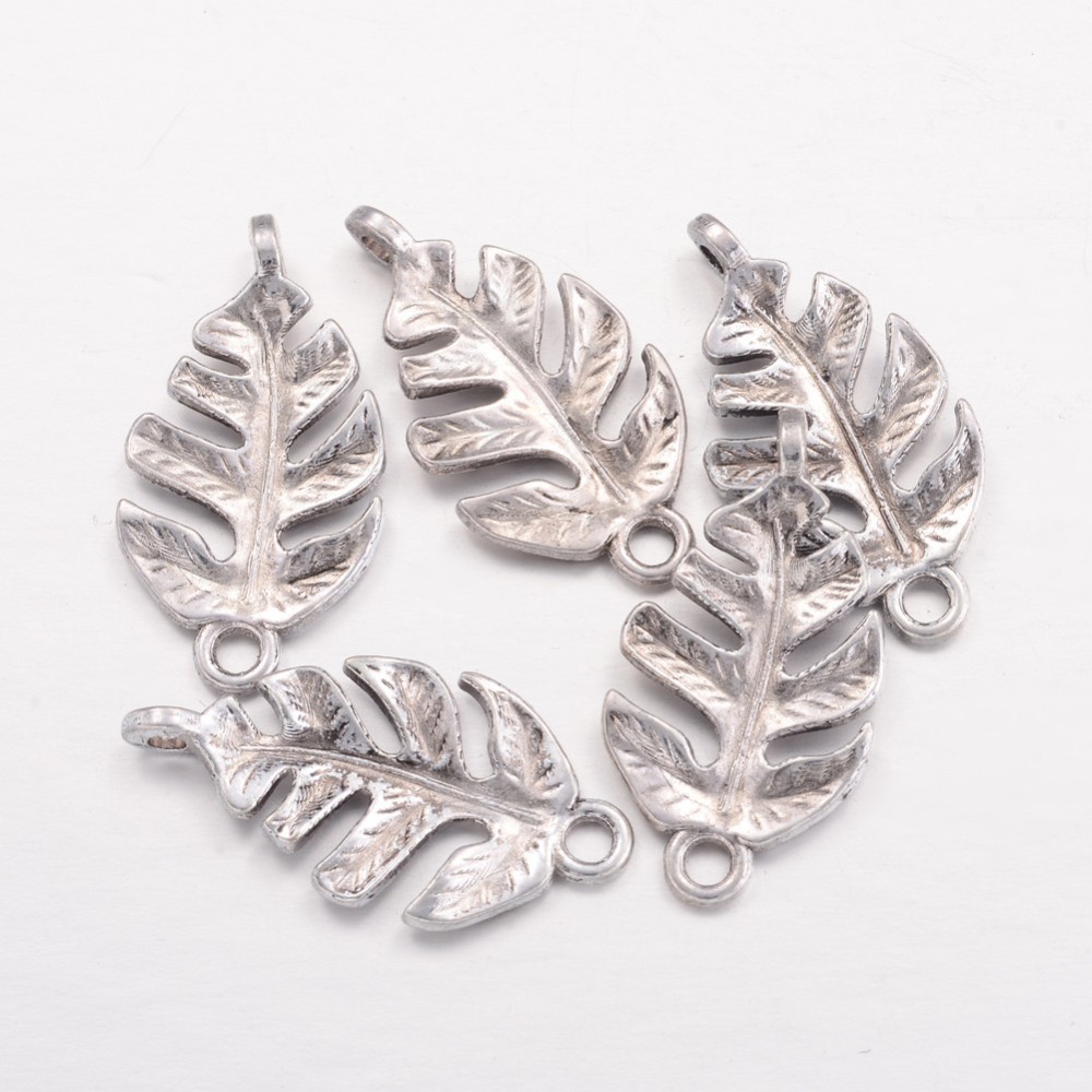 PandaHall Tibetan Style Alloy Connectors, Lead Free & Nickel Free, Leaf, Antique Silver, 27x14x4mm, Hole: 2.5mm Alloy Leaf