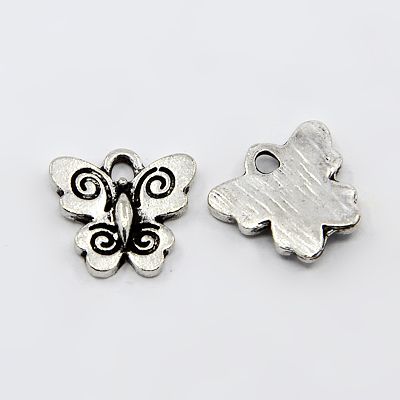 PandaHall Alloy Charms, Lead Free and Cadmium Free, Butterfly, Antique Silver, 12x13x1.5mm, Hole: 2mm Alloy Butterfly