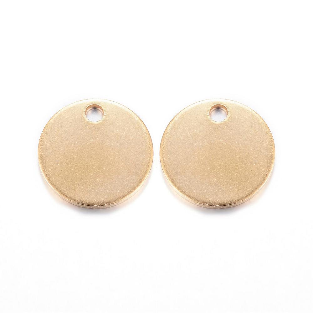 PandaHall 304 Stainless Steel Charms, Blank Stamping Tags, Smooth Surface, Flat Round, Golden, 12x1mm, Hole: 2mm Stainless Steel Flat Round