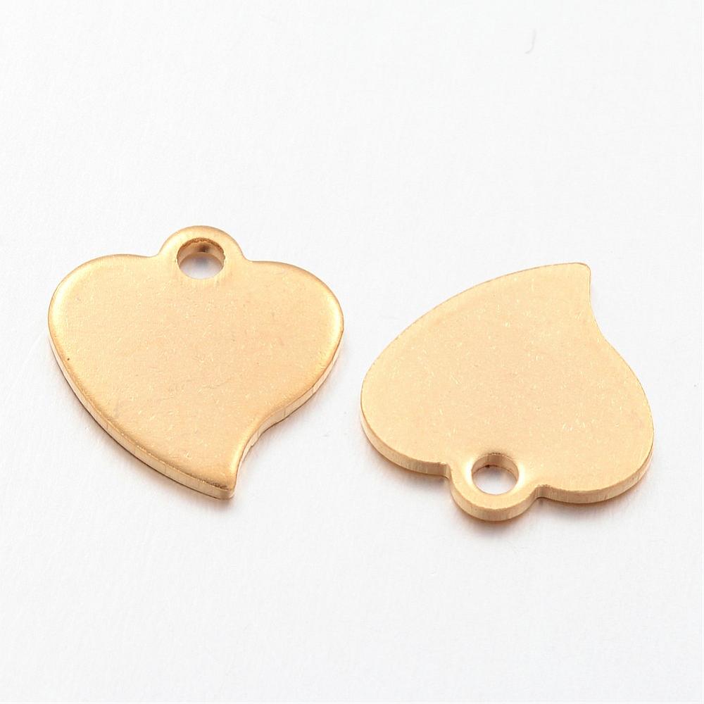 PandaHall 304 Stainless Steel Charms, Blank Stamping Tag Pendant, Heart, Golden, 12.5x12x1mm, Hole: 1.5mm Stainless Steel Heart