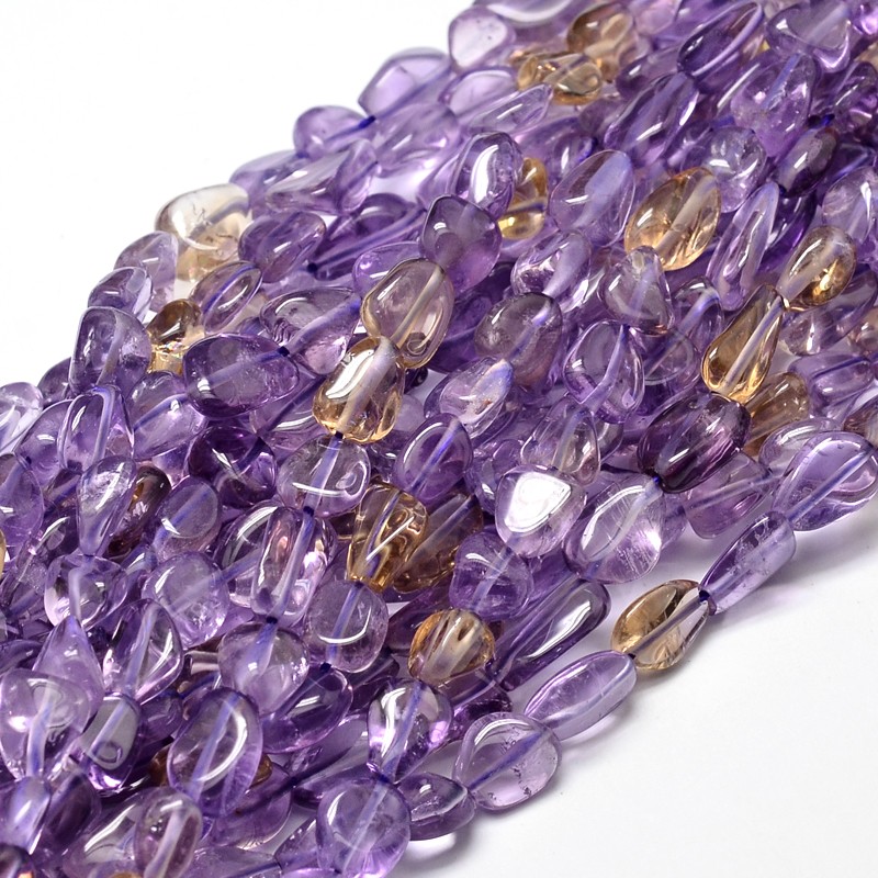 PandaHall Natural Ametrine Nuggets Beads Strands, 9~12x8~13x5~7mm, Hole: 1mm; about 15.3"~15.7" Ametrine Nuggets