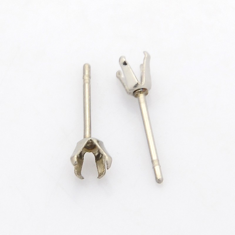 PandaHall 304 Stainless Steel Stud Earring Findings, Stainless Steel Color, 4x4x4mm, Pin: 0.8mm Stainless Steel
