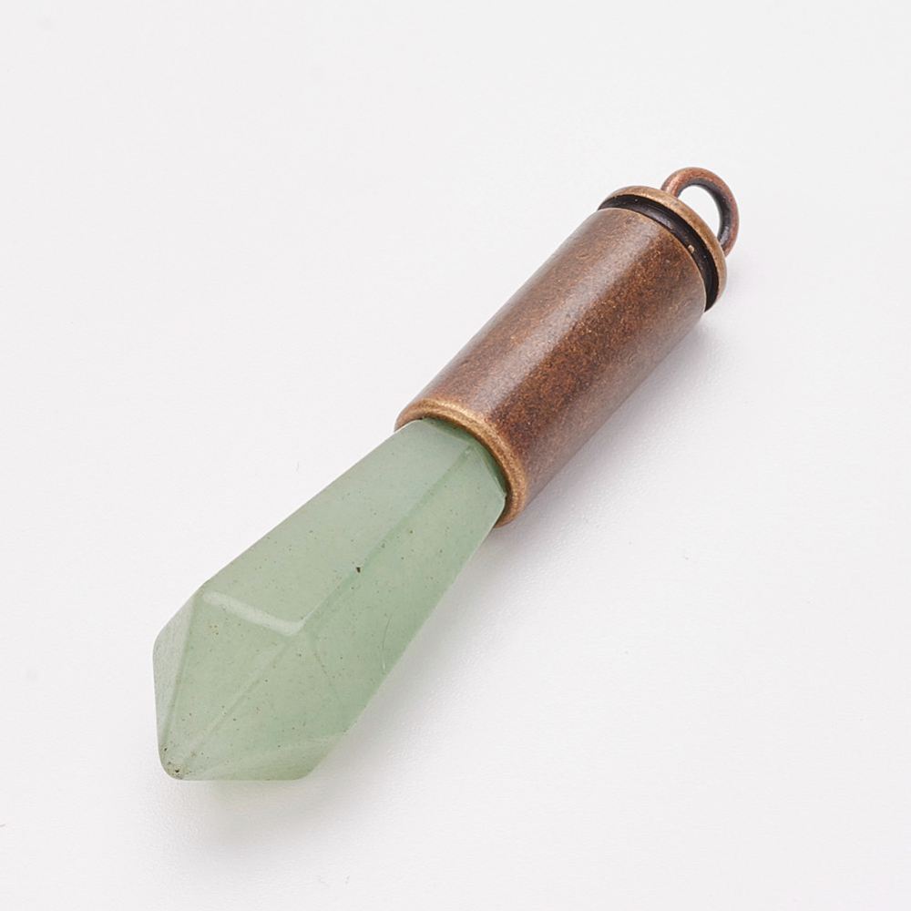 PandaHall Natural Green Aventurine Pendants, with Red Copper Brass Findings, Bullet, 56~58x13x11.5~13mm, Hole: 3.5mm Green Aventurine Bullet...