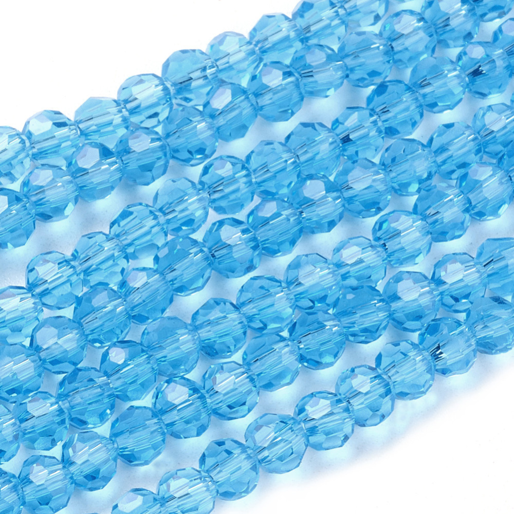 PandaHall Glass Beads Strands, Faceted, Round, SkyBlue, 4mm, Hole: 1mm; about 100pcs/strand, 13.7" Glass Round Blue