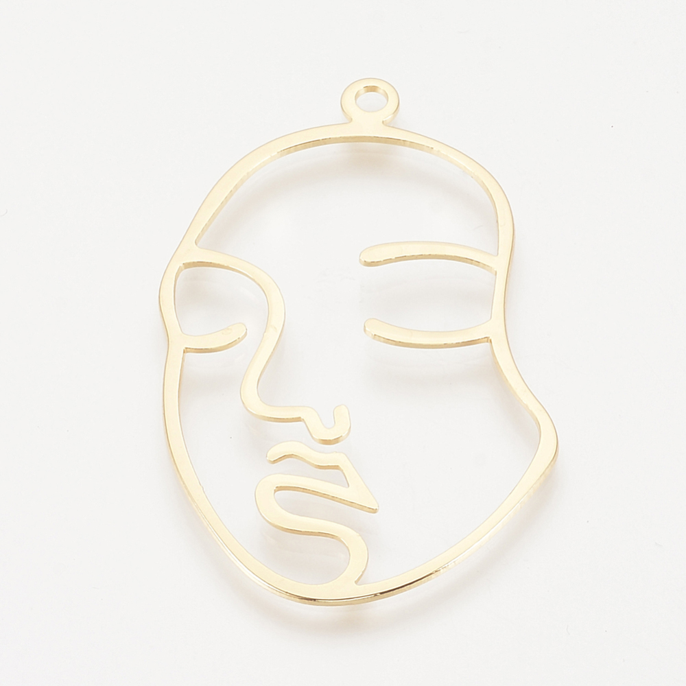 PandaHall Brass Pendants, Face, Real Gold Plated, 46.5x29x1mm, Hole: 2mm Brass Body