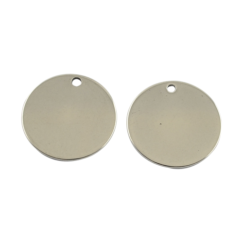 PandaHall 201 Flat Round Stainless Steel Tag Pendants, 201 Stainless Steel Color, 20x1mm, Hole: 2mm Stainless Steel Flat Round