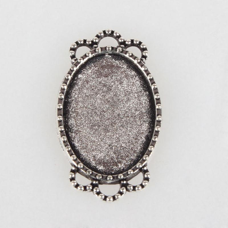 PandaHall Vintage Tibetan Style Alloy Connector Cabochon Bezel Settings, Antique Silver, Oval Tray: 18x13mm; 26x15x2mm, Hole: 2mm Alloy Oval