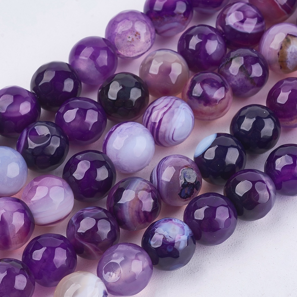 PandaHall Natural Madagascar Agate Beads Strands, Faceted, Round, Dyed & Heated, Purple, 8mm Natural Agate Round Purple