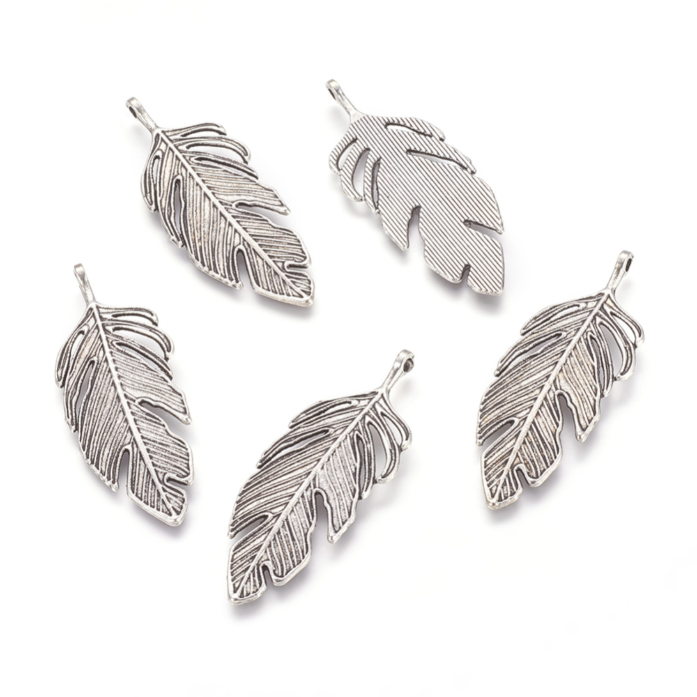 PandaHall Tibetan Style Alloy Leaf Big Pendants, Lead Free, Nickel Free and Cadmium Free, Leaf, Antique Silver, 62x23x2mm, hole: 2mm Alloy...