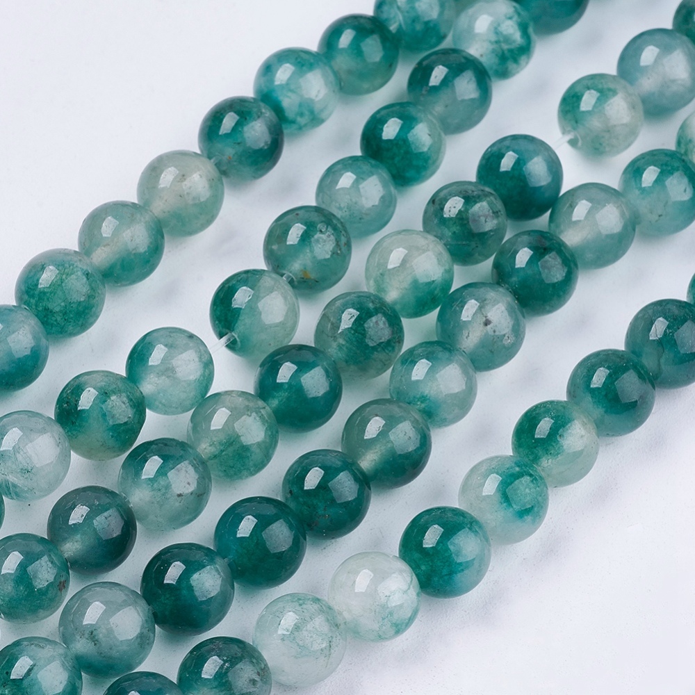 PandaHall Two Tone Natural Jade Bead Strands, Dyed, Round, Teal, 8mm; Hole: 1mm, about 48pcs/strand, 14.9" Other Jade Round Cyan