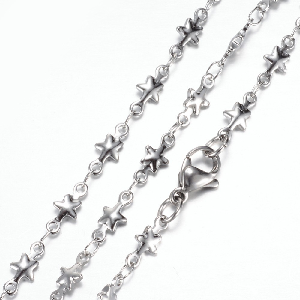 PandaHall 304 Stainless Steel Star Link  Necklaces, with Lobster Claw Clasps, Stainless Steel Color, 19.4"(49.5cm) Stainless Steel