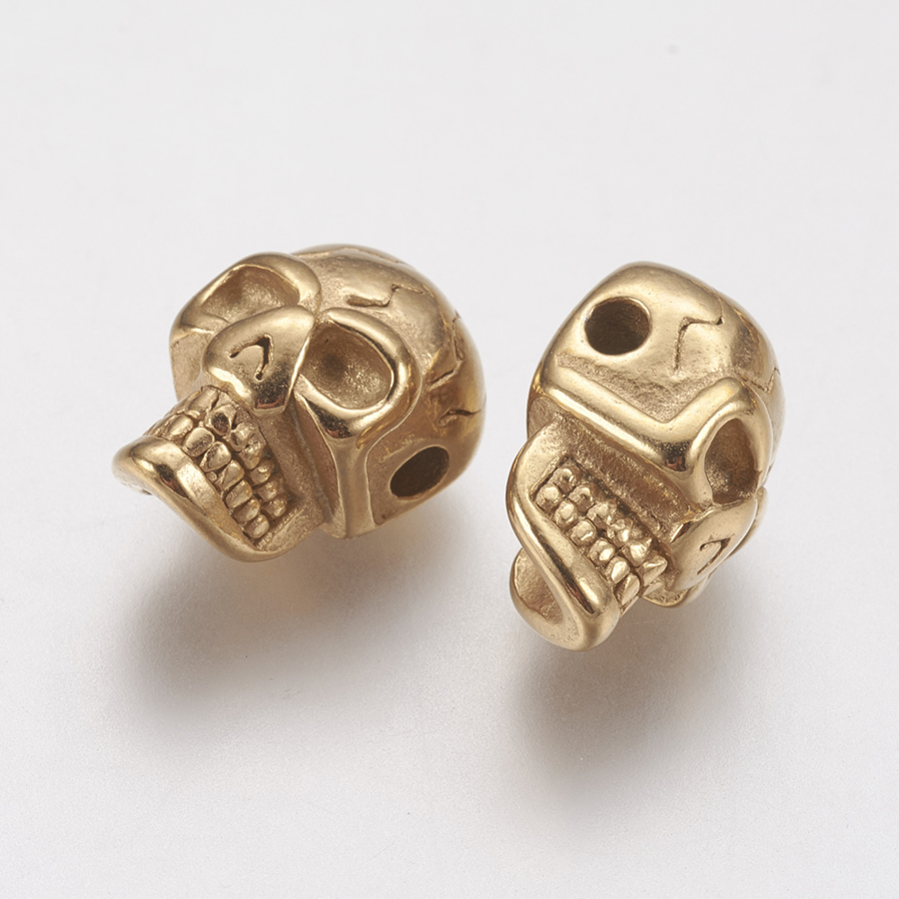 PandaHall 304 Stainless Steel Beads, Skull, Golden, 13x9x8mm, Hole: 2mm Stainless Steel Skull