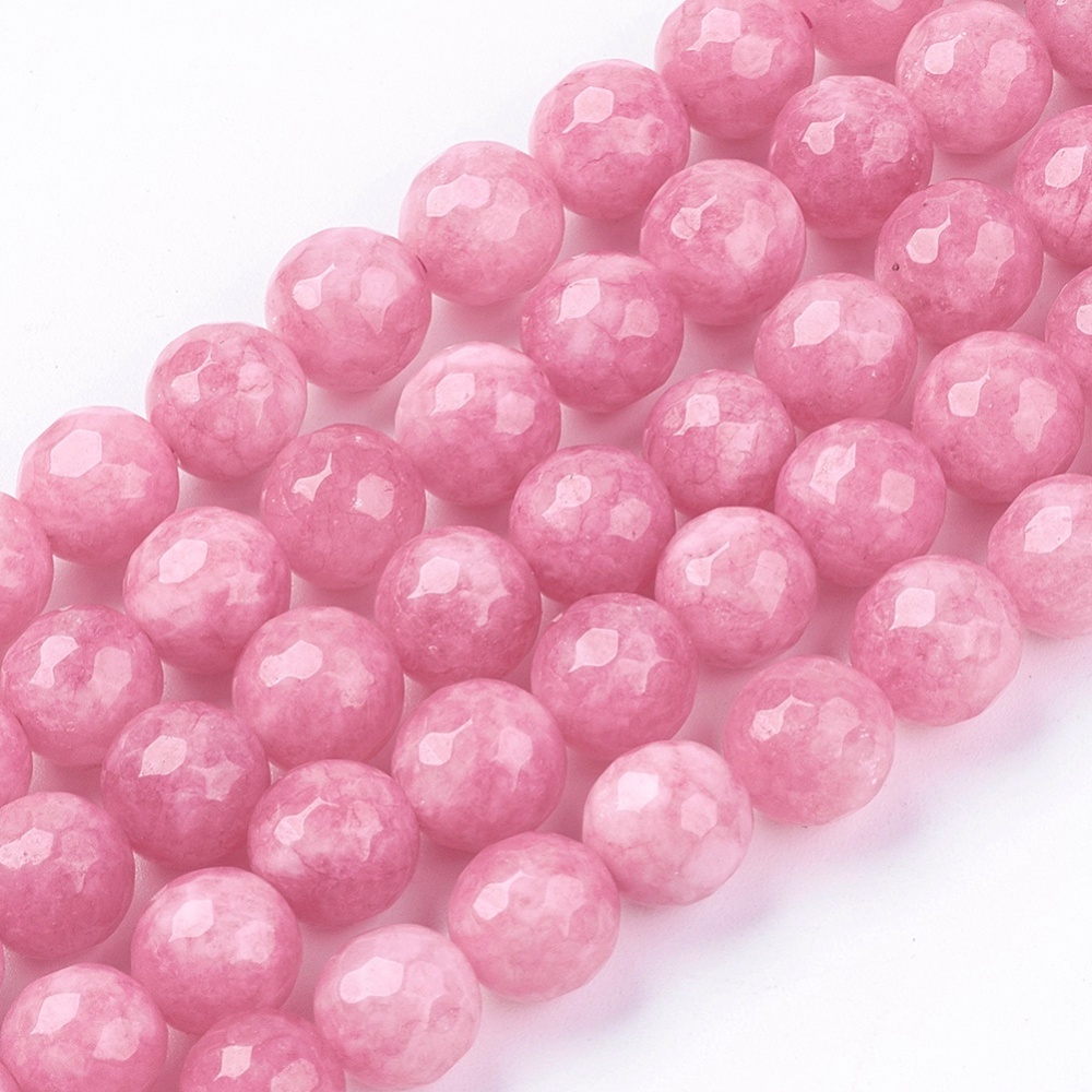PandaHall Natural Jade Bead Strands, Dyed, Faceted, Round, PearlPink, 8mm; Hole: 1mm; 48pcs/strand, 14.9" Other Jade Round Pink