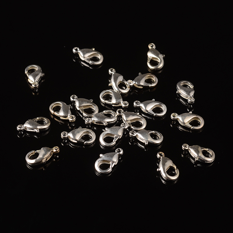 PandaHall Brass Jewelry Findings Silver Lobster Claw Clasps, 12x7mm, Hole: 1.2mm Brass Others Silver