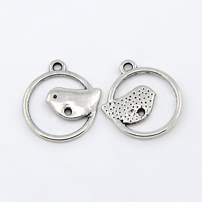 PandaHall Alloy Pendants, Lead Free and Cadmium Free, Ring With Bird, Antique Silver, 22x20x2mm, Hole: 2mm Alloy Bird