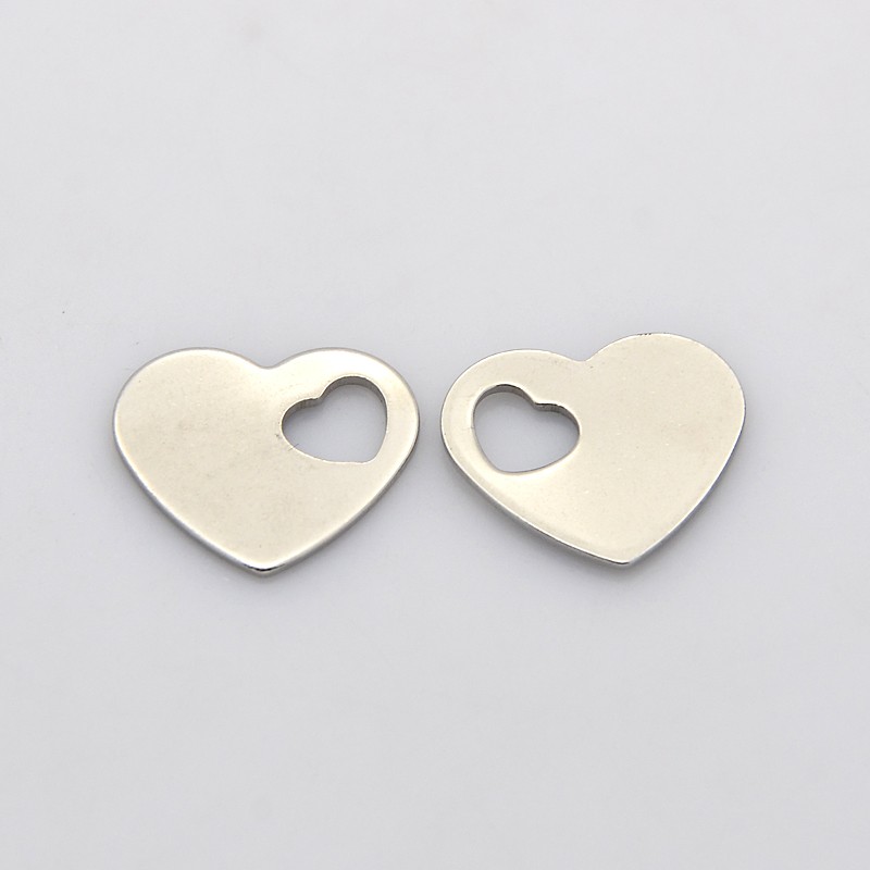 PandaHall Heart 304 Stainless Steel Pendants, Stainless Steel Color, 16x18x1mm, Hole: 5x6mm Stainless Steel Heart