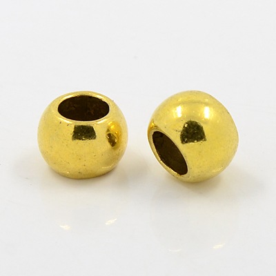PandaHall Large Hole Beads, Alloy European Beads, Lead Free and Cadmium Free, Round, Antique Golden, about 8.5mm long, 11.5mm wide, hole...