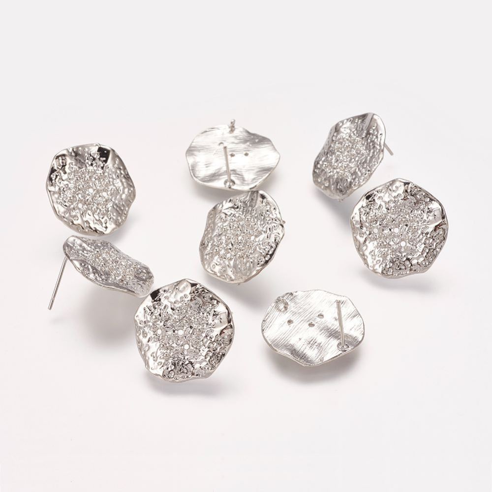 PandaHall Brass Stud Earring Findings, Lotus Leaf, Platinum, 14mm, Hole: 0.2mm; Pin: 0.6mm Brass