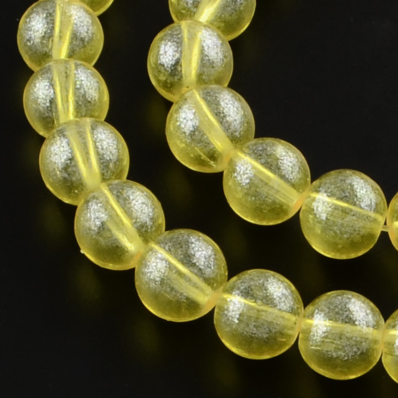 PandaHall Transparent Spray Painted Glass Bead Strands, Round, Yellow, 8mm; Hole: 1.3~1.6mm; about 104pcs/strand, 32.7" Glass Round Yellow