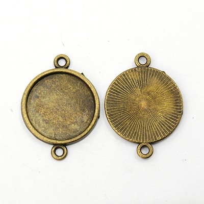 PandaHall Tibetan Style Cabochon Connector Settings, Flat Round, Nickel Free, Antique Bronze, Tray: 18mm; 29x21x2mm, Hole: 2mm Alloy Flat...