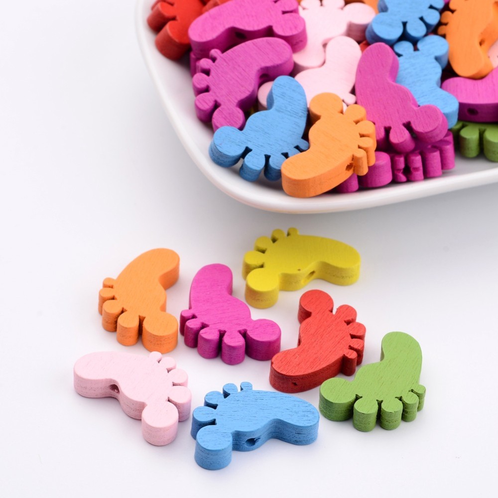 PandaHall Mixed Color Lovely Foot Wood Beads for Jewelry Making, Dyed, about 22mm long, 18mm wide, 5mm thick, hole: 2mm Wood Palm Multicolor