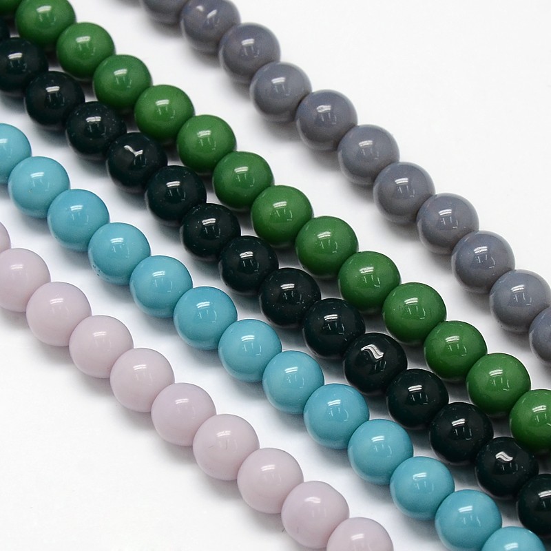 PandaHall Opaque Solid Color Crystal Glass Round Beads Strands, Mixed Color, 6mm, Hole: 1mm; about 69pcs/strand, 16.1" Glass Round...