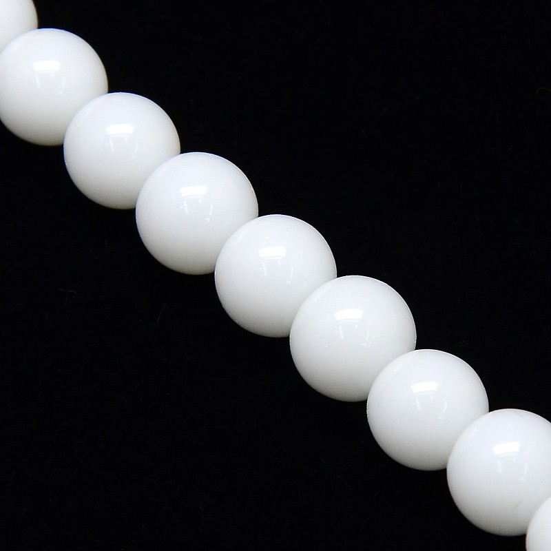 PandaHall Opaque Solid Color Crystal Glass Round Beads Strands, White, 8mm, Hole: 1mm;  about 54pcs/strand, 15.7" Glass Round White
