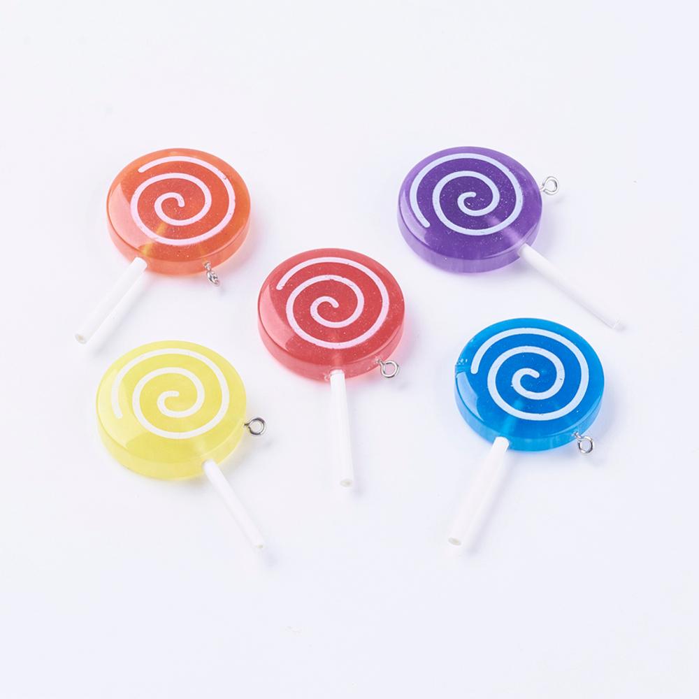 PandaHall Resin Lollipop Big Pendants, Mixed Color, 54x30x7mm, Hole: 2mm Resin Food Multicolor